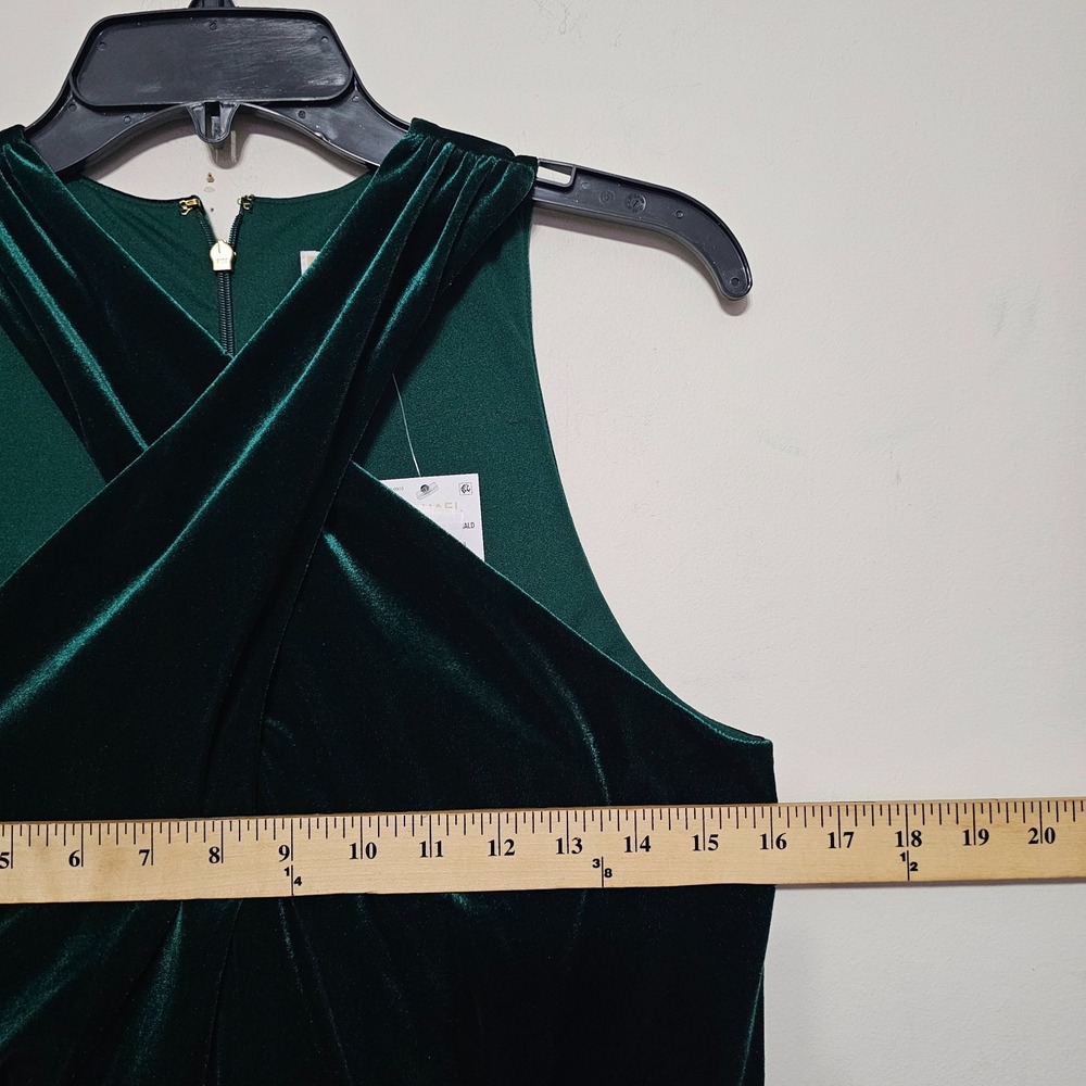 Michael Kors Dress Medium Green Midi Sleeveless Sheath Halter Front Slit 1067 - Picture 3 of 9